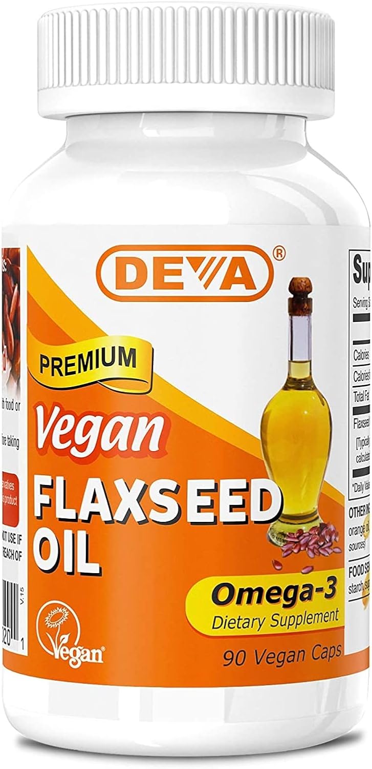 3 Packs of DEVA Organic Vegan Flax Seed Oil Capsules - Omega-3 Rich, Cold-Pressed & Unrefined - 270 Capsules Total