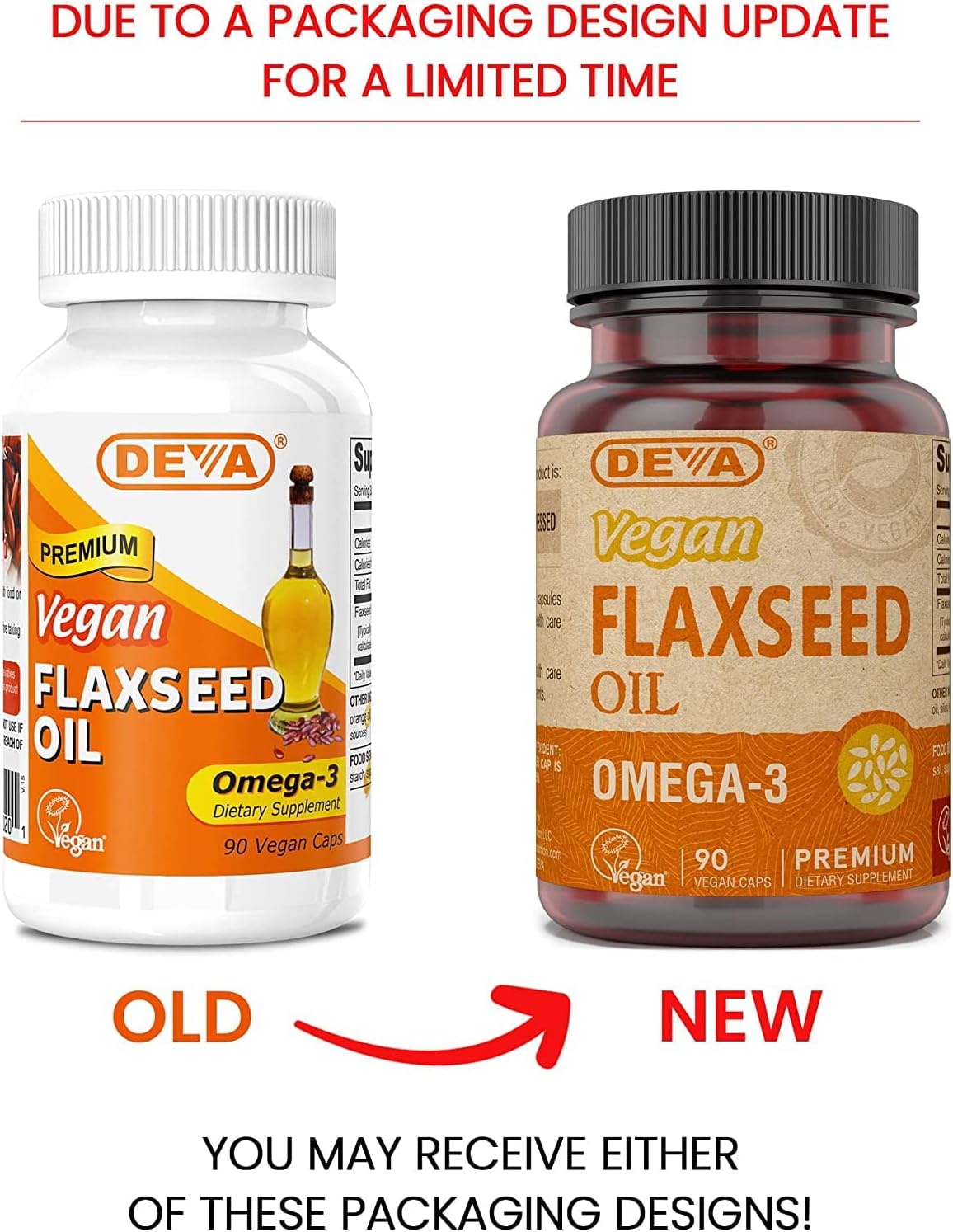 3 Packs of DEVA Organic Vegan Flax Seed Oil Capsules - Omega-3 Rich, Cold-Pressed & Unrefined - 270 Capsules Total