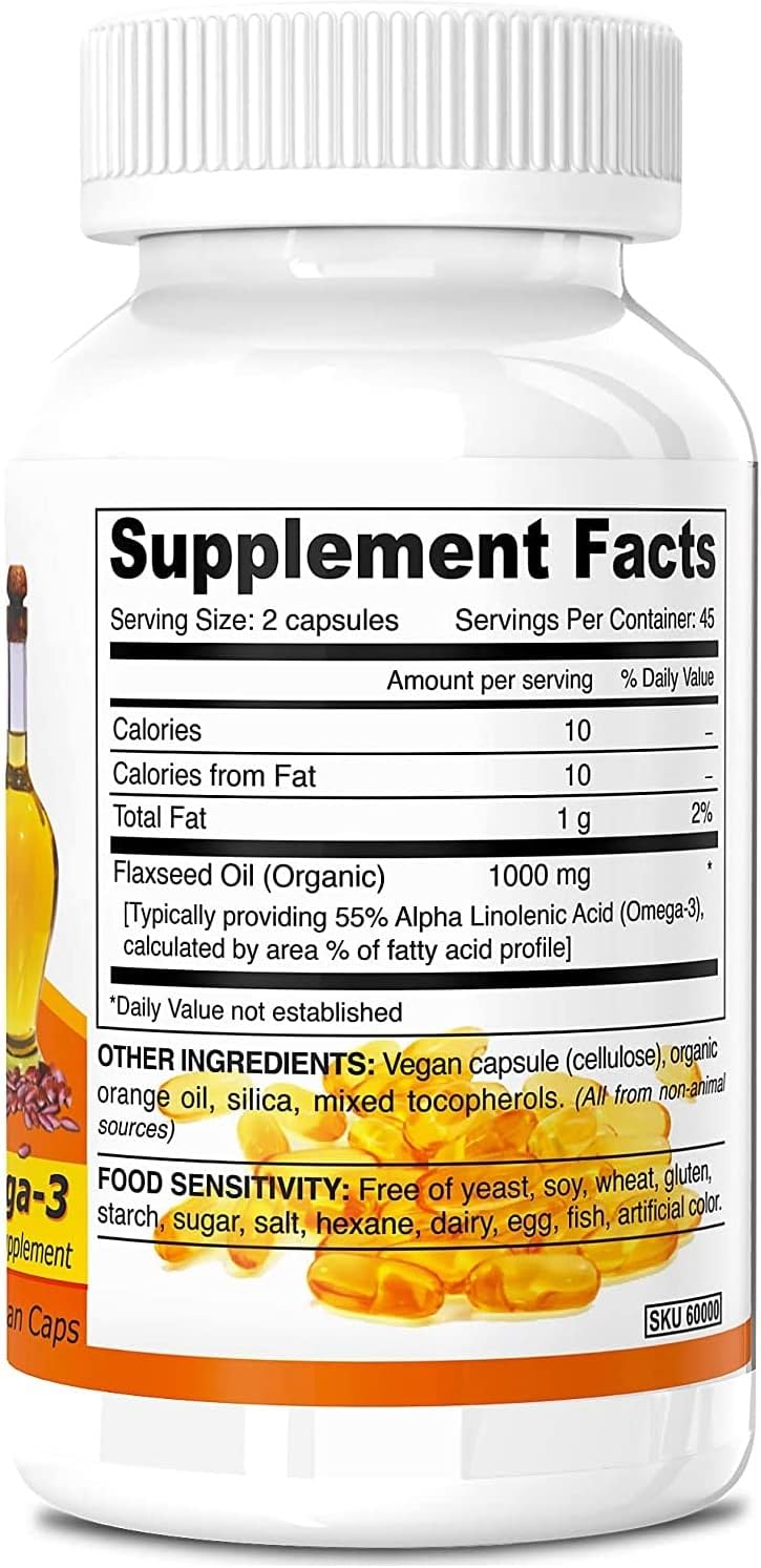 3 Packs of DEVA Organic Vegan Flax Seed Oil Capsules - Omega-3 Rich, Cold-Pressed & Unrefined - 270 Capsules Total