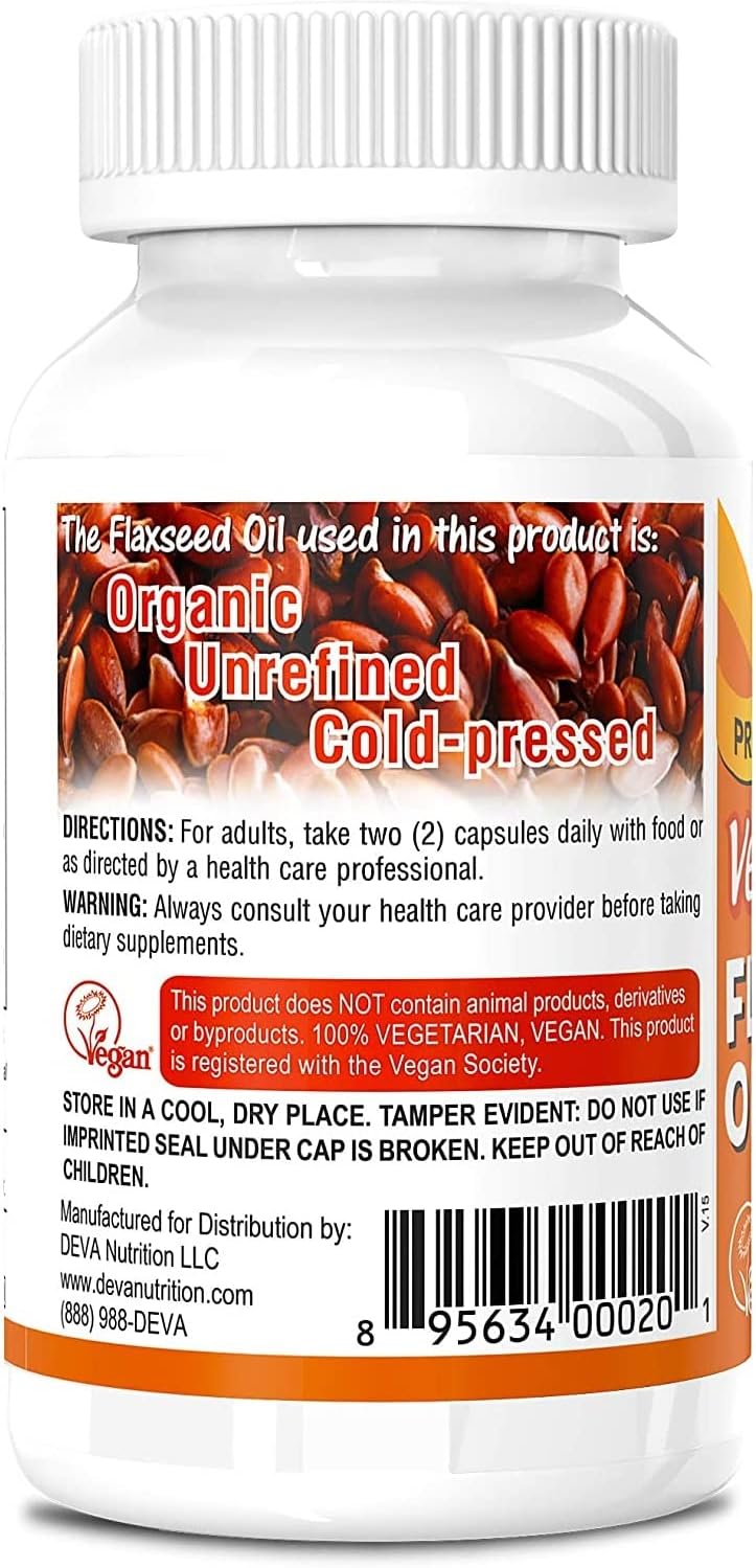 3 Packs of DEVA Organic Vegan Flax Seed Oil Capsules - Omega-3 Rich, Cold-Pressed & Unrefined - 270 Capsules Total