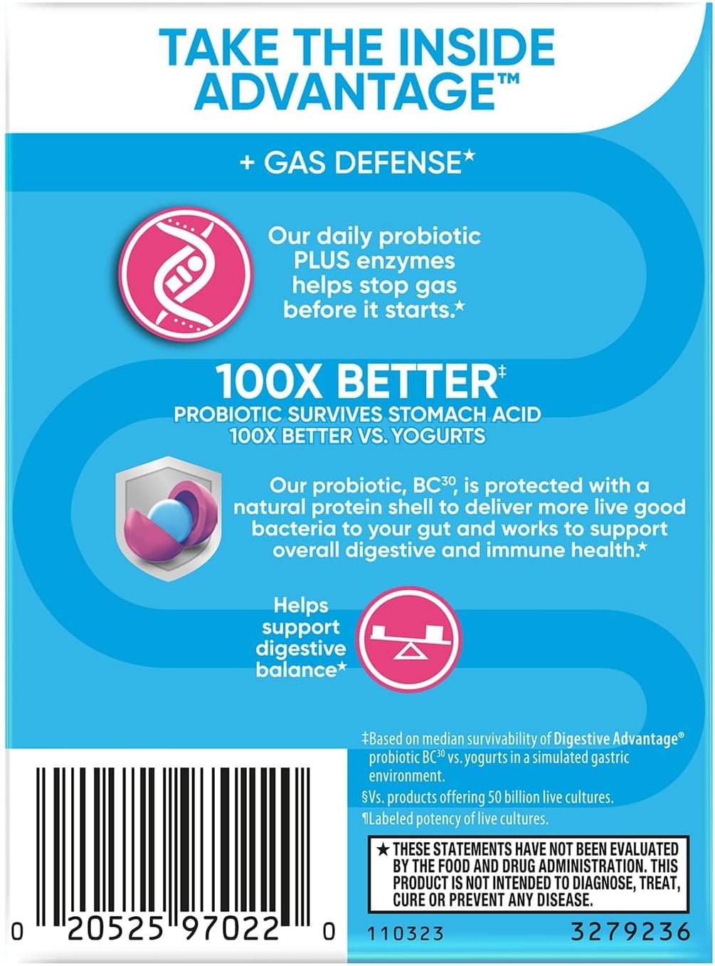 3 Packs of Digestive Advantage Fast Acting Enzymes and Probiotics Capsules for Gas Relief and Food Digestion (32 Count Each)