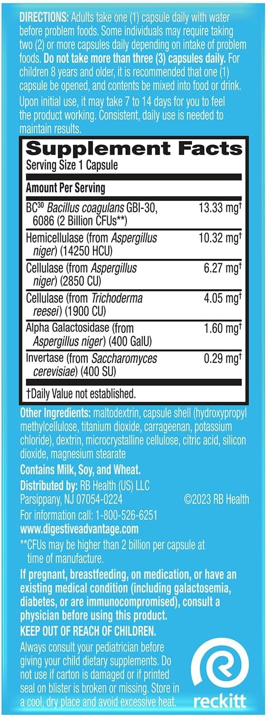 3 Packs of Digestive Advantage Fast Acting Enzymes and Probiotics Capsules for Gas Relief and Food Digestion (32 Count Each)
