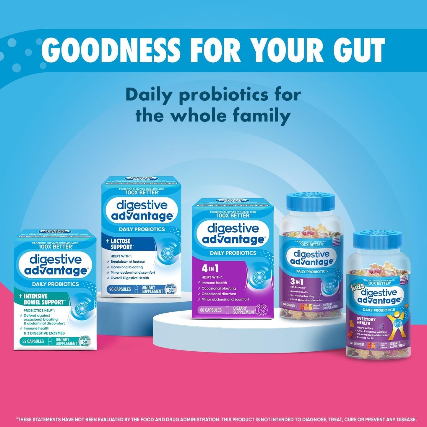3 Packs of Digestive Advantage Fast Acting Enzymes and Probiotics Capsules for Gas Relief and Food Digestion (32 Count Each)