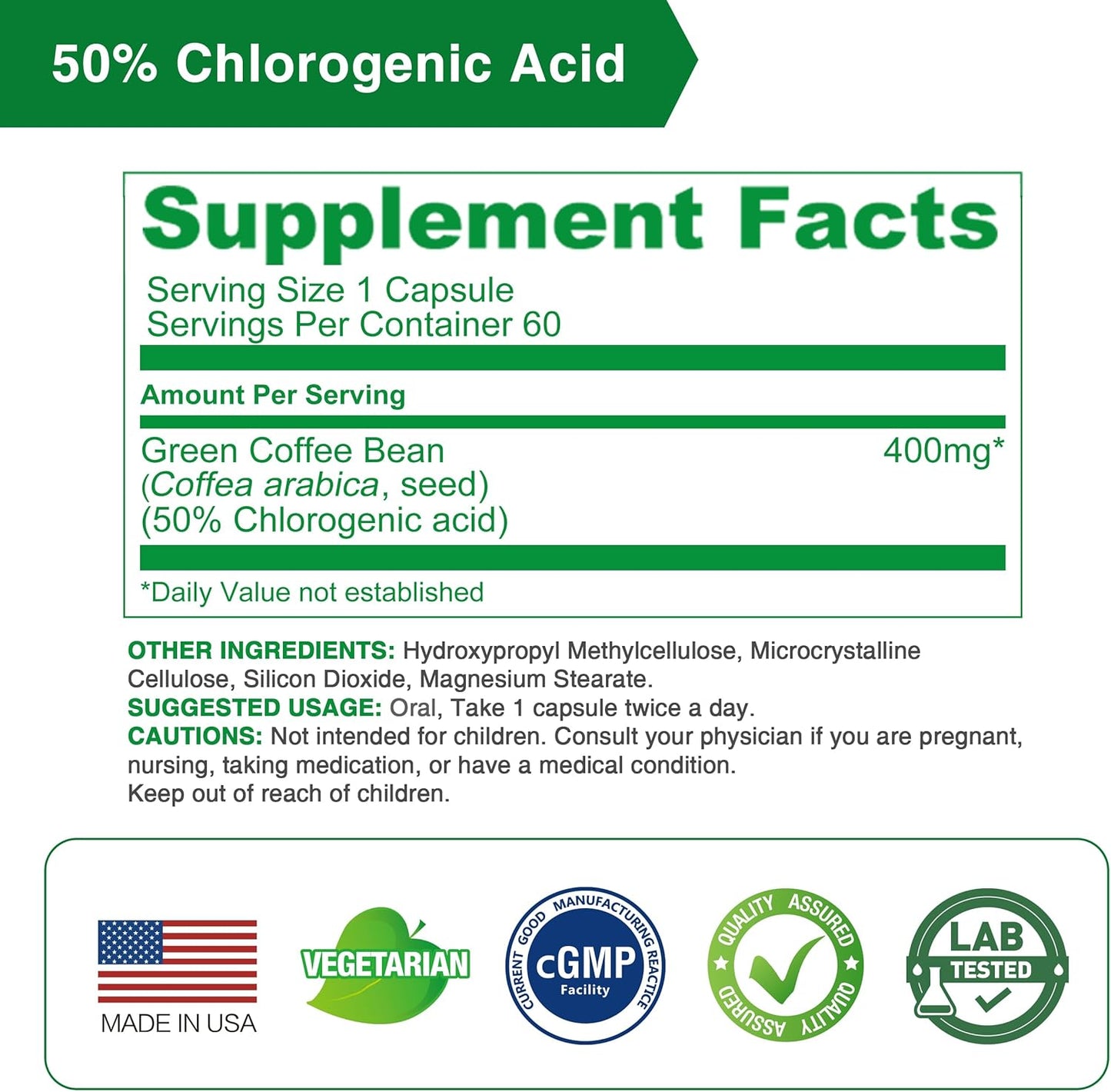 3 Packs of Lovita Green Coffee Bean Extract Capsules - Vegan-Friendly Antioxidant Supplement with 50% Chlorogenic Acid for High Potency - 180 Capsules Total