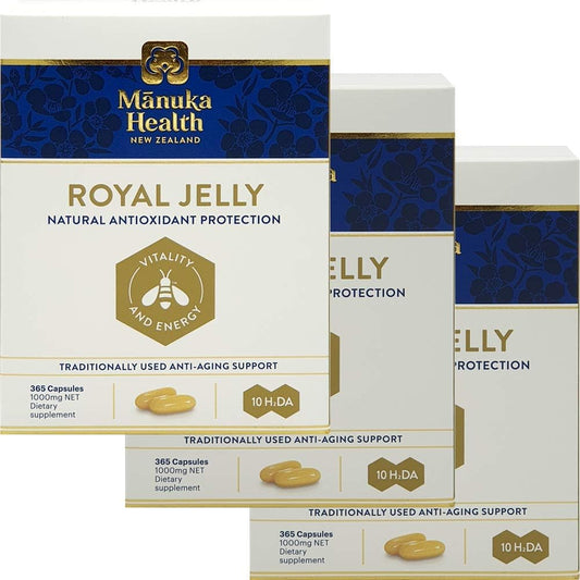 3 Packs of Manuka Health 10HDA Royal Jelly 1000mg Capsules - Pure New Zealand Royal Jelly for Immune System & Skin Health
