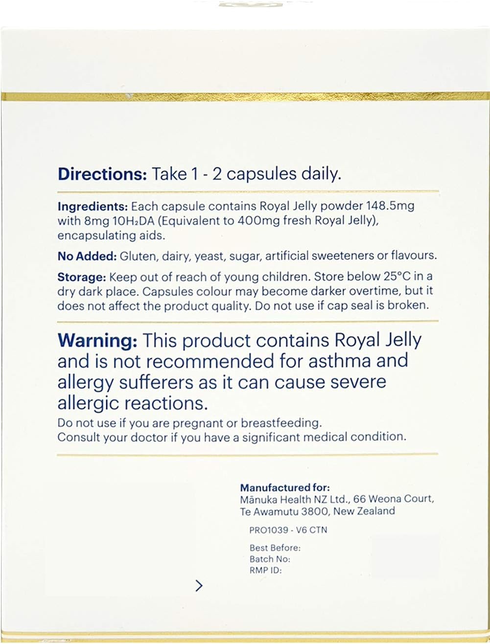 3 Packs of Manuka Health 10HDA Royal Jelly 1000mg Capsules - Pure New Zealand Royal Jelly for Immune System & Skin Health