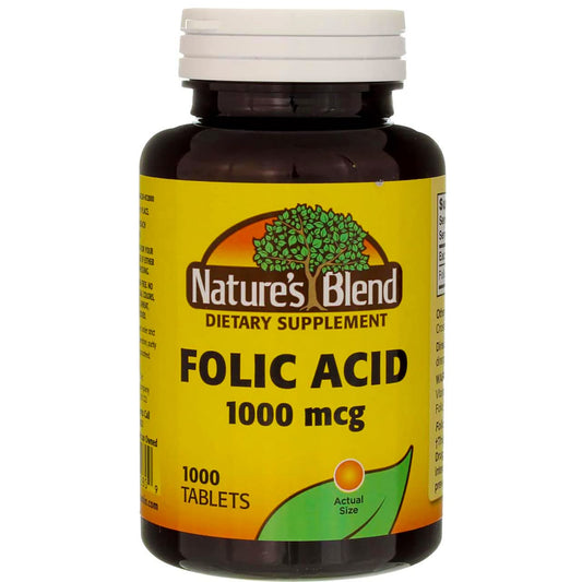 3 Packs of Nature's Blend Folic Acid 1000 mcg - 3000 Tablets