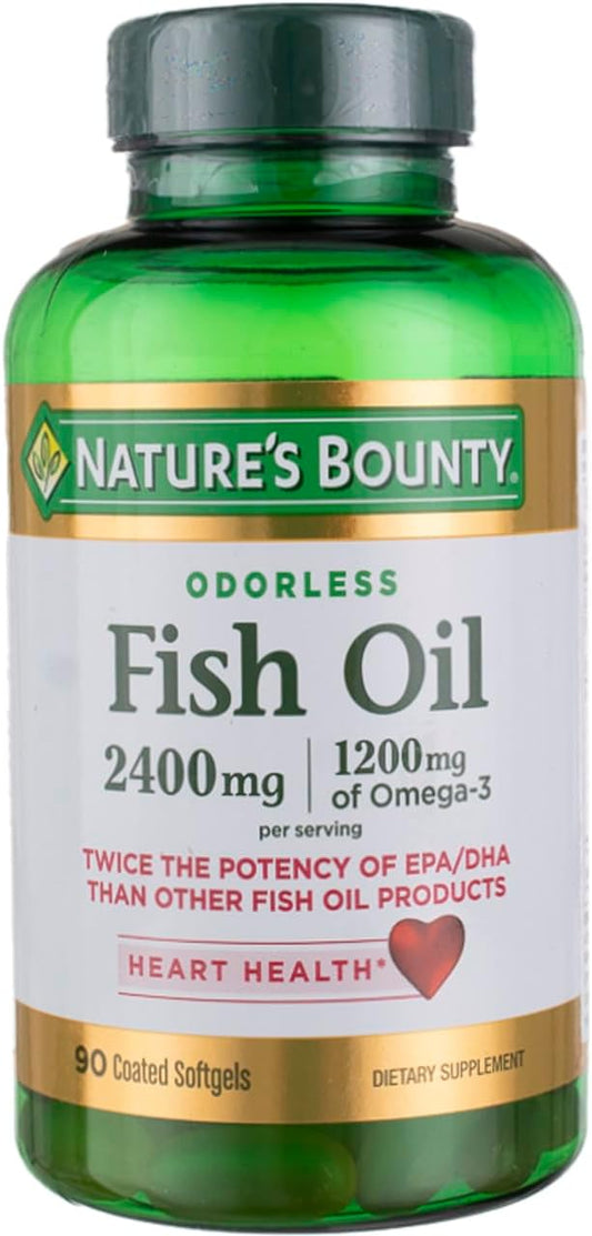 3 Packs of Nature's Bounty Fish Oil 2400 mg Double Strength Odorless Softgels - 90 Count