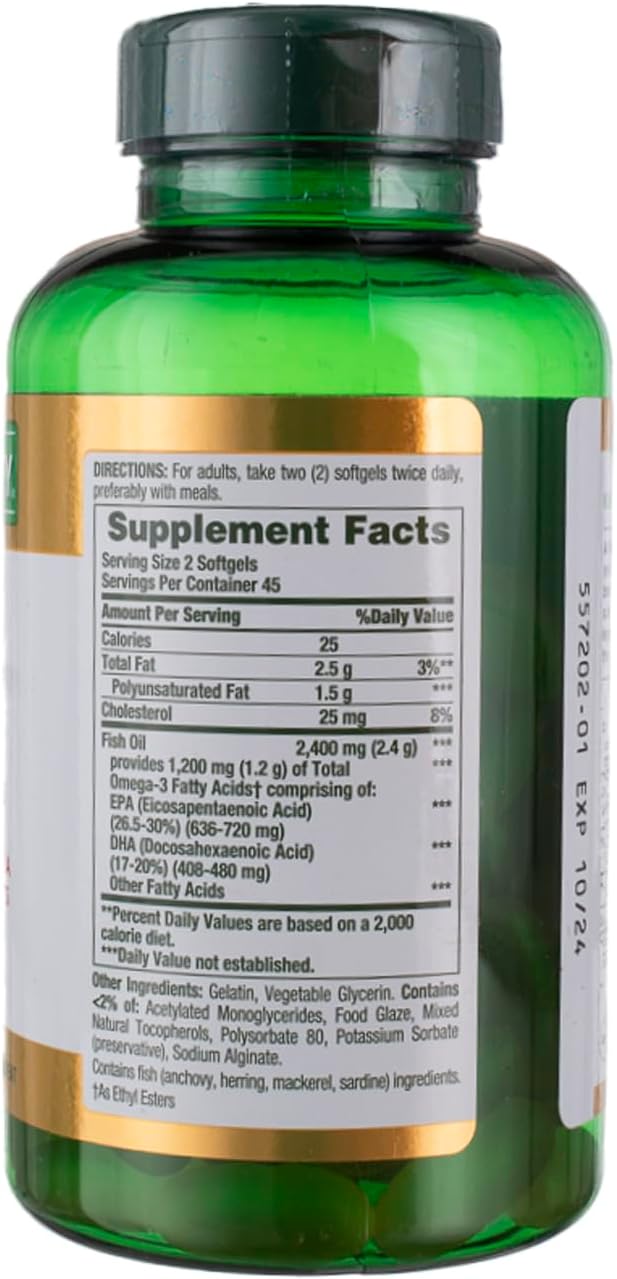 3 Packs of Nature's Bounty Fish Oil 2400 mg Double Strength Odorless Softgels - 90 Count