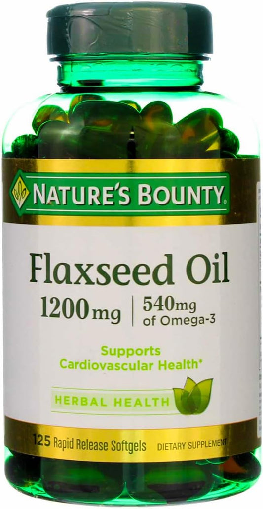 3 Packs of Nature's Bounty Flaxseed Oil 1200 mg, 125 Rapid Release Softgels - Total of 375 Softgels