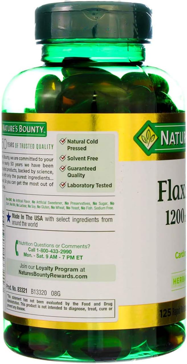 3 Packs of Nature's Bounty Flaxseed Oil 1200 mg, 125 Rapid Release Softgels - Total of 375 Softgels