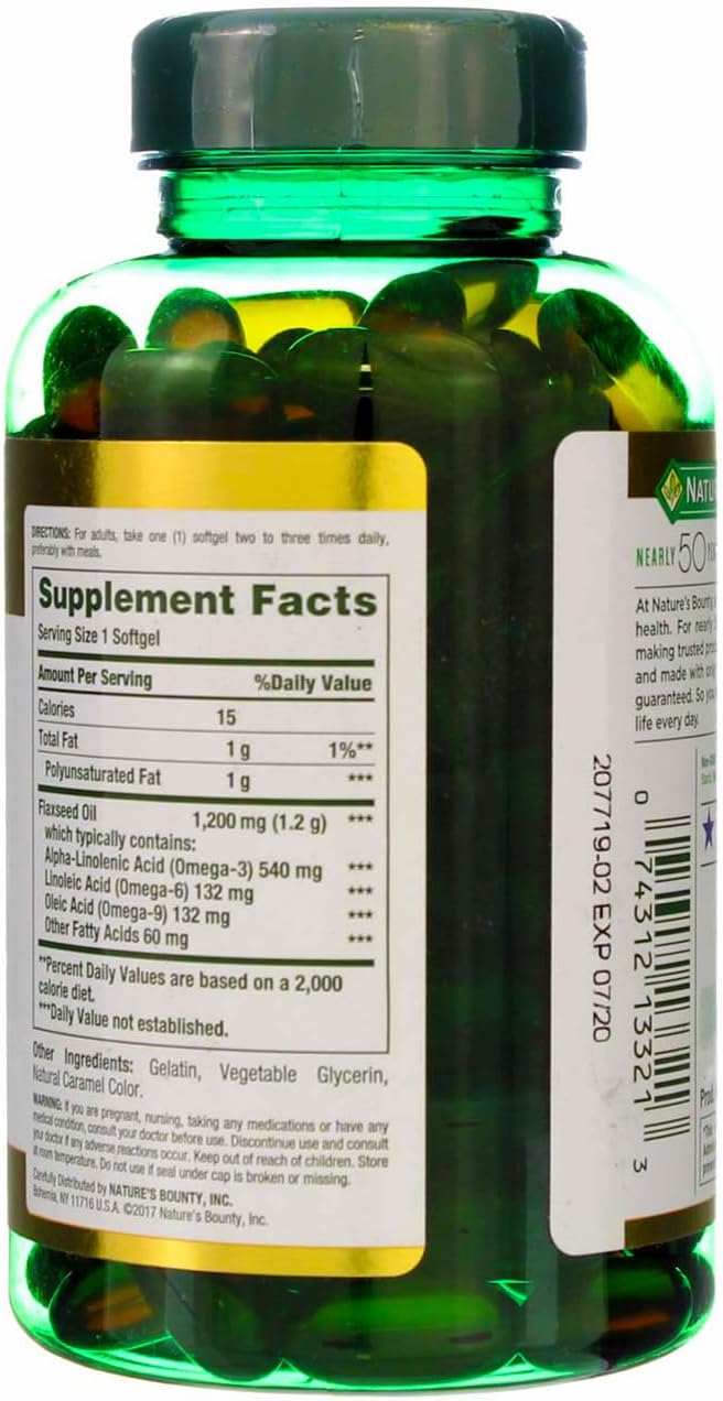 3 Packs of Nature's Bounty Flaxseed Oil 1200 mg, 125 Rapid Release Softgels - Total of 375 Softgels