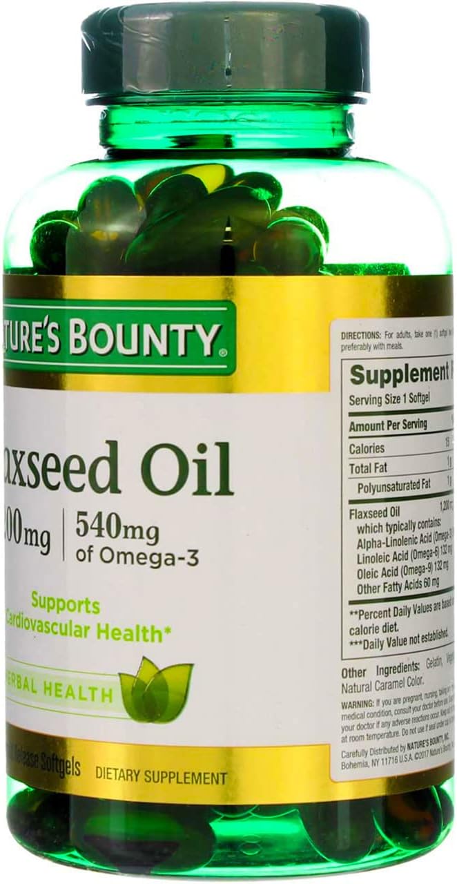 3 Packs of Nature's Bounty Flaxseed Oil 1200 mg, 125 Rapid Release Softgels - Total of 375 Softgels