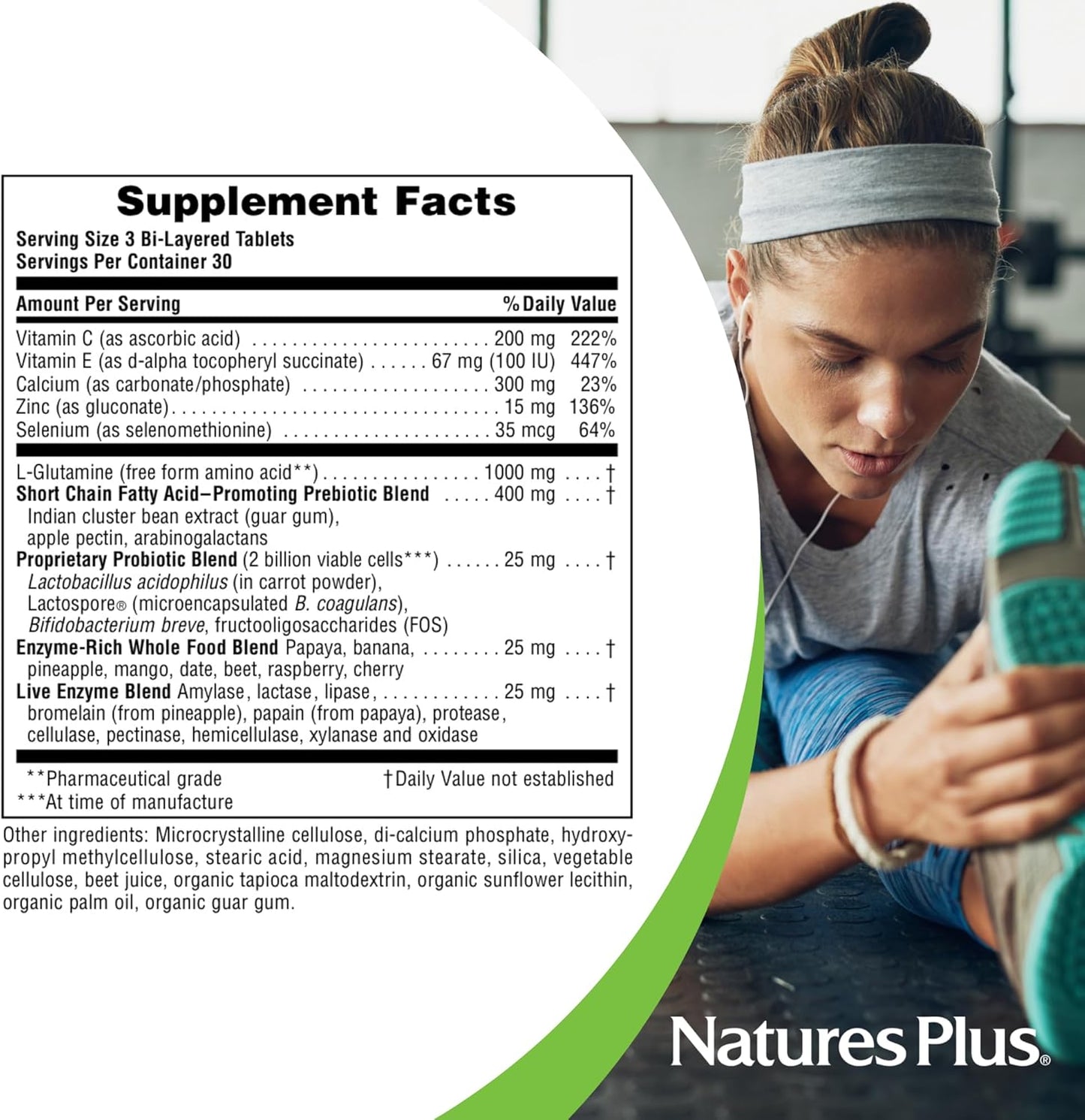 3 Packs of Natures Plus GI Natural Total Digestive Wellness Tablets - 90 Servings per Pack - Gluten-Free Formula with L-Glutamine, Probiotics, Prebiotics, and Enzymes