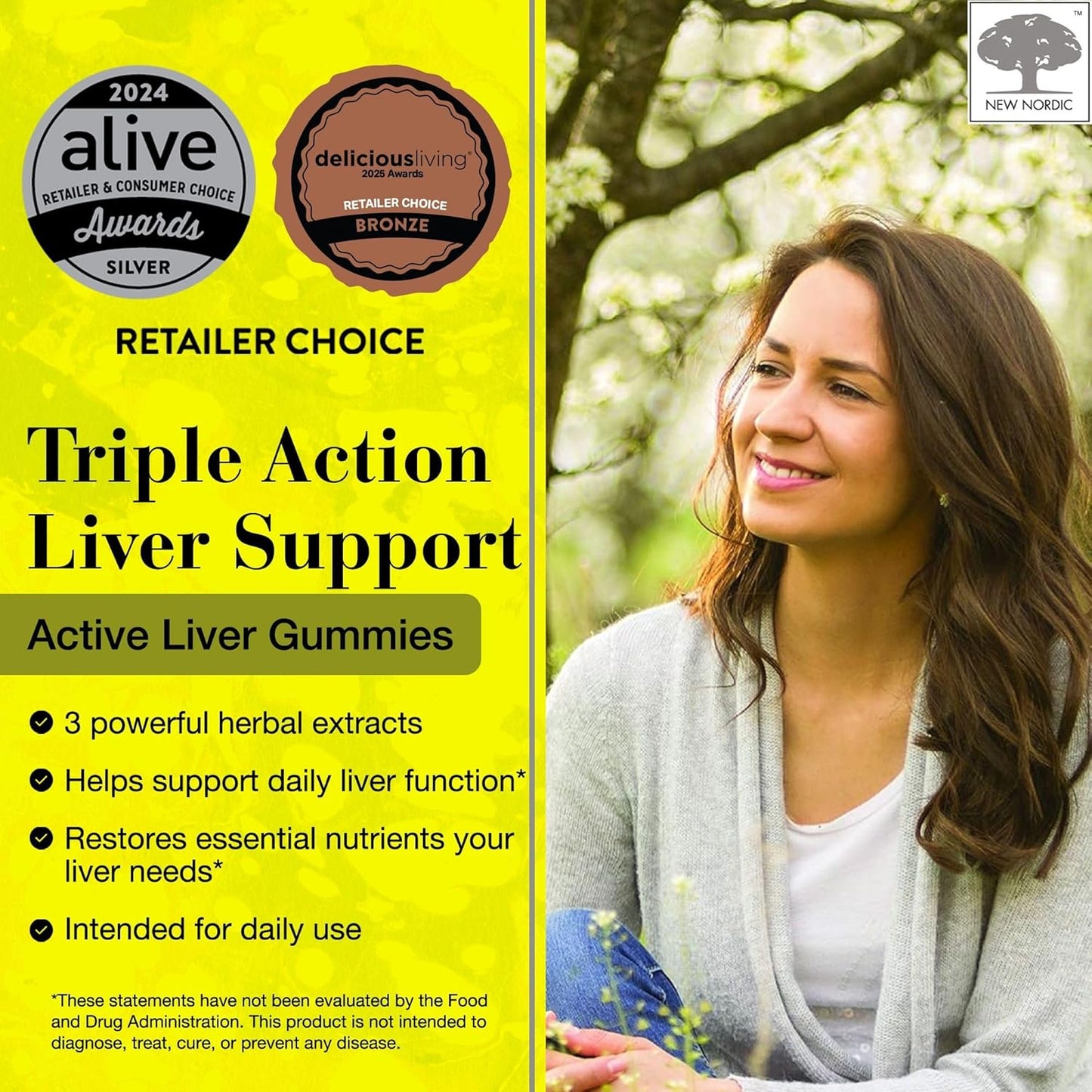 3 Packs of New Nordic Active Liver Gummies with Milk Thistle, Artichoke & Turmeric - Natural Peach & Mango Flavor - 60 Count Vegan Supplement - Sugar Free