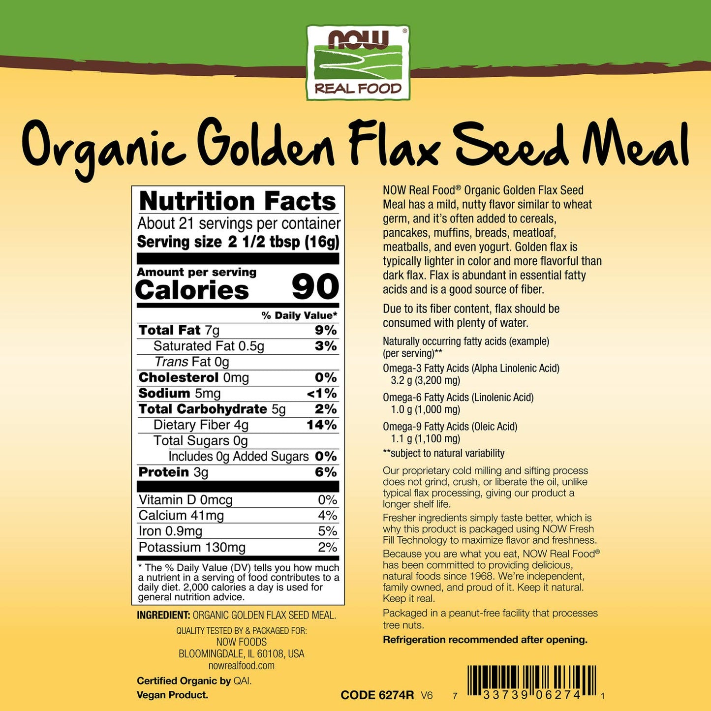 3 Packs of NOW Foods Organic Golden Flax Seed Meal, Cold-Processed, Non-GMO, 12-Ounce - Rich in Essential Fatty Acids and Fiber