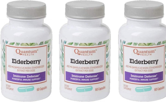 3 Packs of Quantum Health Elderberry Extract Capsules - 60 Count per Pack