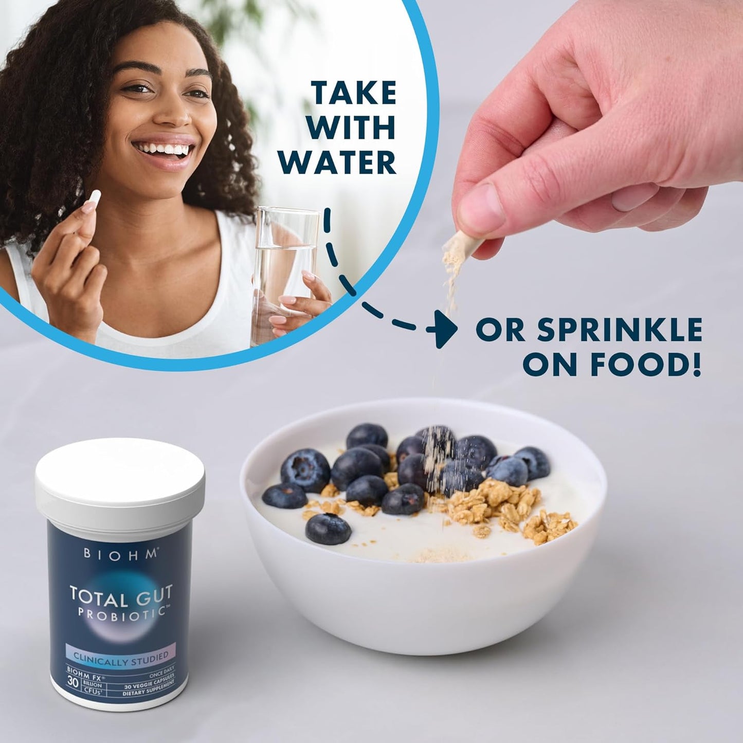 30 Billion CFU BIOHM Total Probiotic for Gut Health - Daily Probiotic with Good Bacteria and Fungi, 30 Day Supply