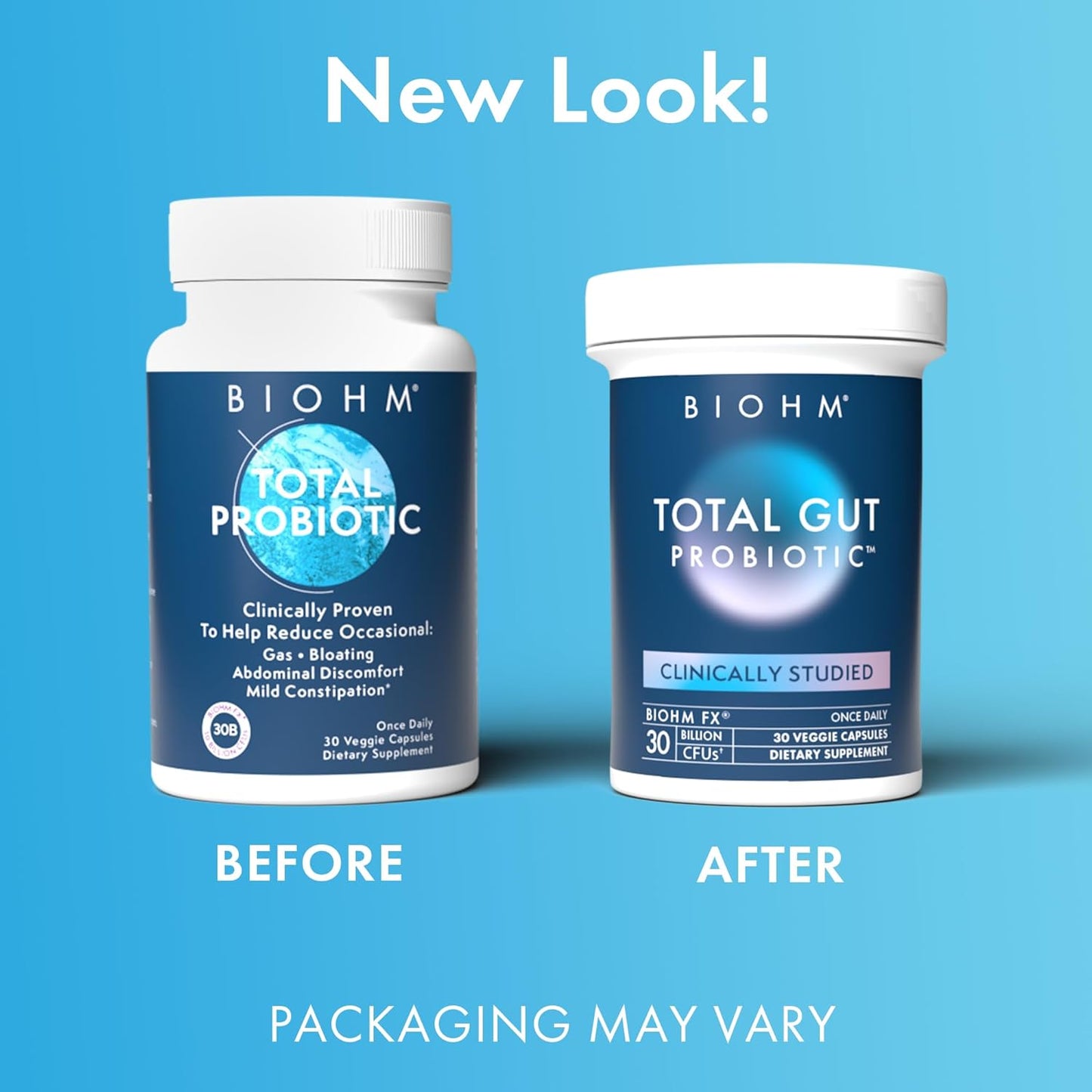 30 Billion CFU BIOHM Total Probiotic for Gut Health - Daily Probiotic with Good Bacteria and Fungi, 30 Day Supply