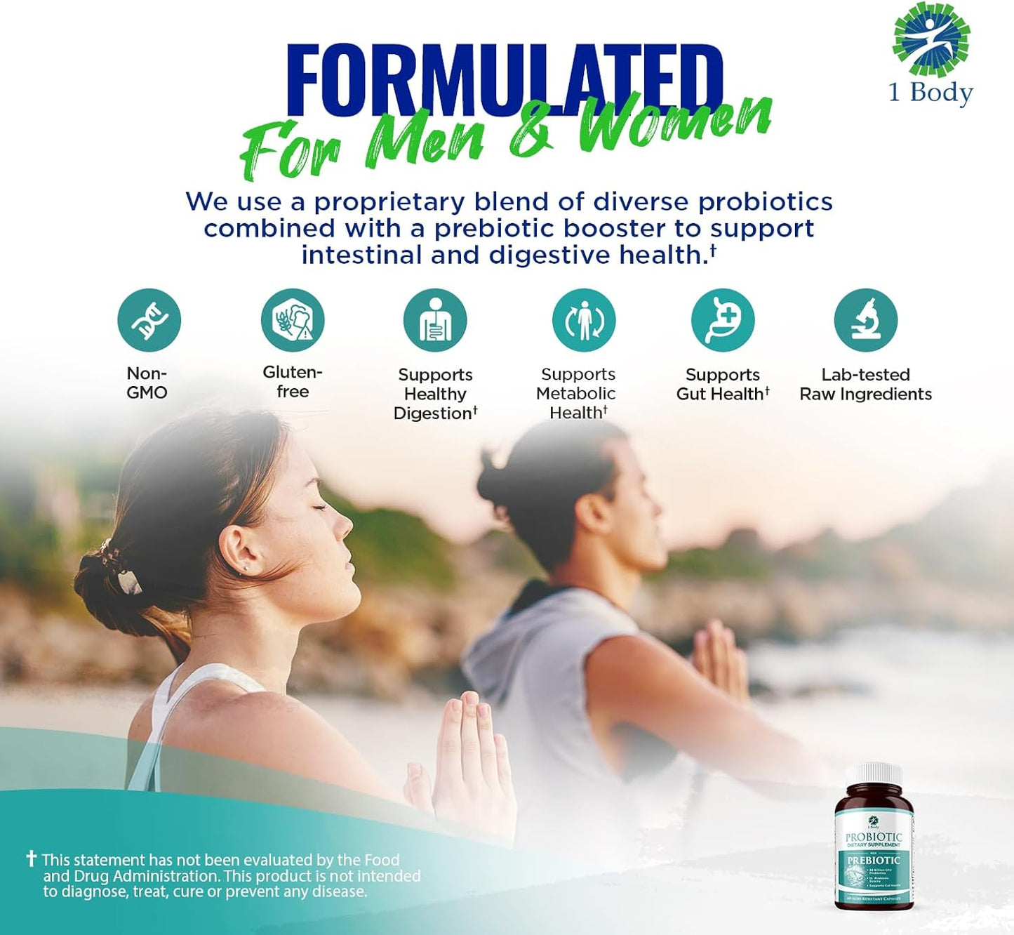 30 Billion CFU Probiotic with Prebiotics for Gut Health & Immune Support - Vegetarian Capsules for Women and Men - 60 Count