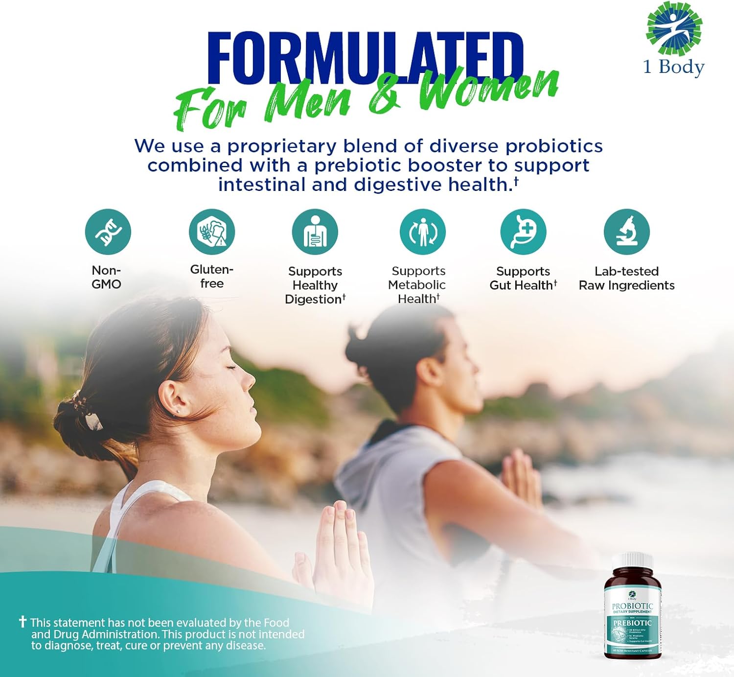 30 Billion CFU Probiotic with Prebiotics for Gut Health & Immune Support - Vegetarian Capsules for Women and Men - 60 Count