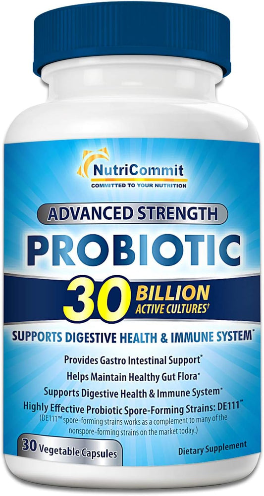 30 Billion Probiotic Veg Capsules for Digestive Health - Daily Probiotic Supplement for Men & Women - Boosts Immune System, Supports Stomach Health