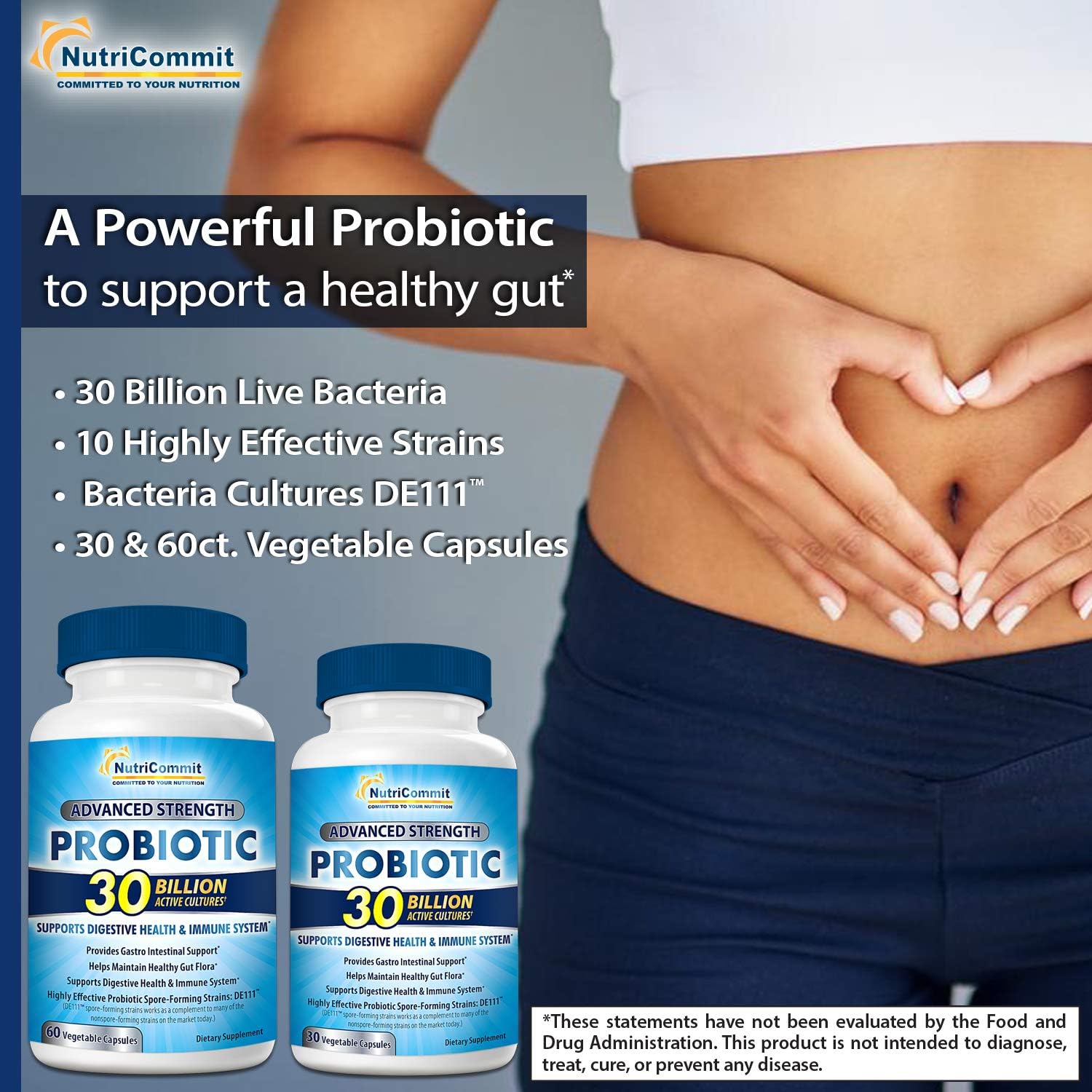 30 Billion Probiotic Veg Capsules for Digestive Health - Daily Probiotic Supplement for Men & Women - Boosts Immune System, Supports Stomach Health