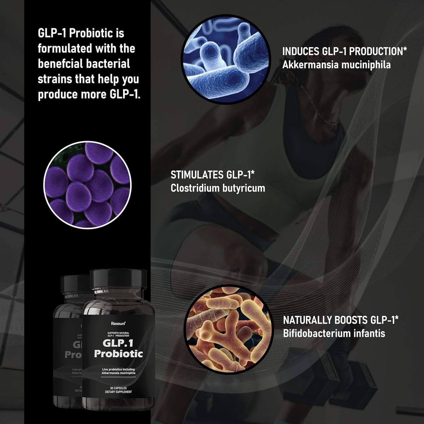 30-Capsule MAPUG GLP-1 Probiotic: 500M AFU Multi-Strain w/ Prebiotic, Supports GLP-1 & Suppresses Appetite, Delayed Release, Third-Party Tested - Men & Women