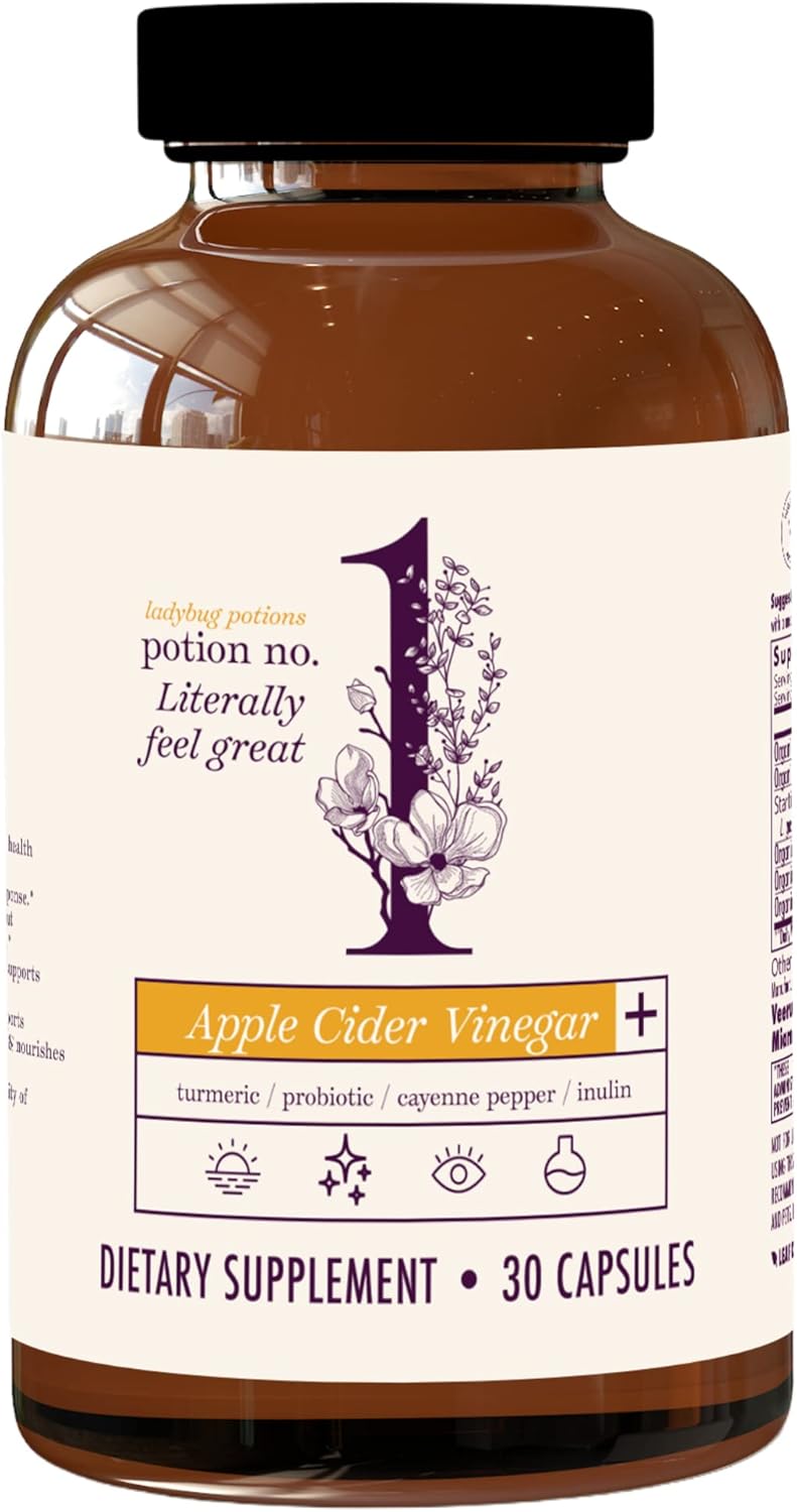 30 Capsules Ladybug Potions Gut Health Support with Apple Cider Vinegar, Probiotics, Turmeric, Black Pepper, Inulin, and Cayenne Pepper - Digestive Health for Women and Men