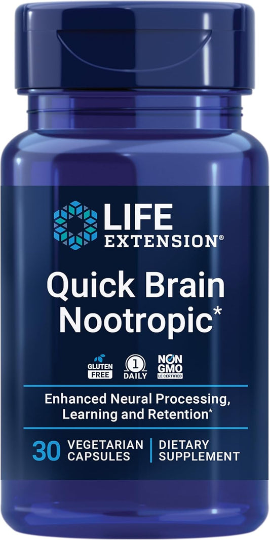 30 Capsules Life Extension Quick Brain Nootropic for Enhanced Brain Performance and Learning - Brain Supplement for Daily Use, Gluten-Free and Non-GMO