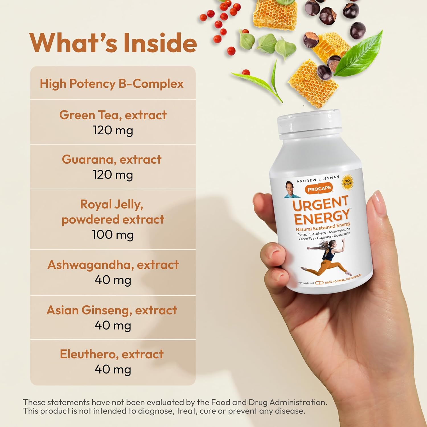 30 Capsules of Andrew Lessman Urgent Energy Supplement with Green Tea, Guarana, Ginseng, Royal Jelly, Ashwagandha, B-Complex for Healthy Energy Boost