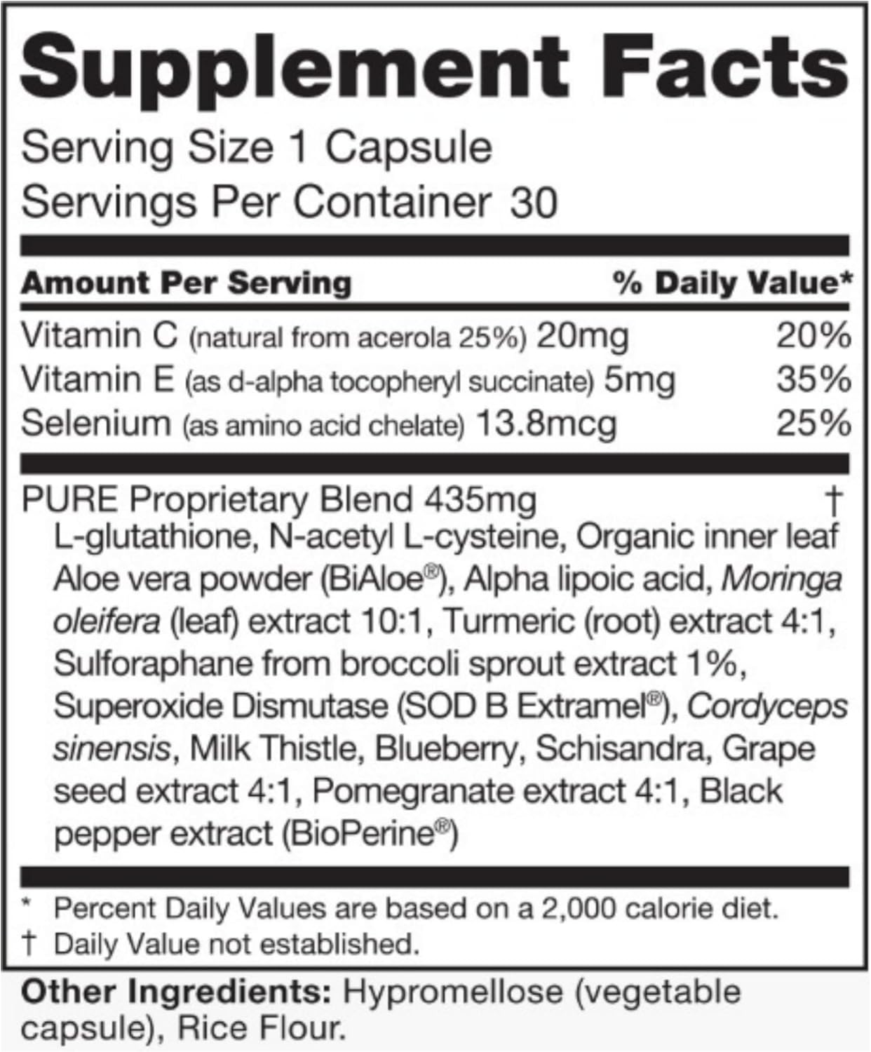 30 Capsules of Pure PurXcel Antioxidant Supplement with Glutathione & Superoxide Dismutase for Skin, Joints & Cleansing