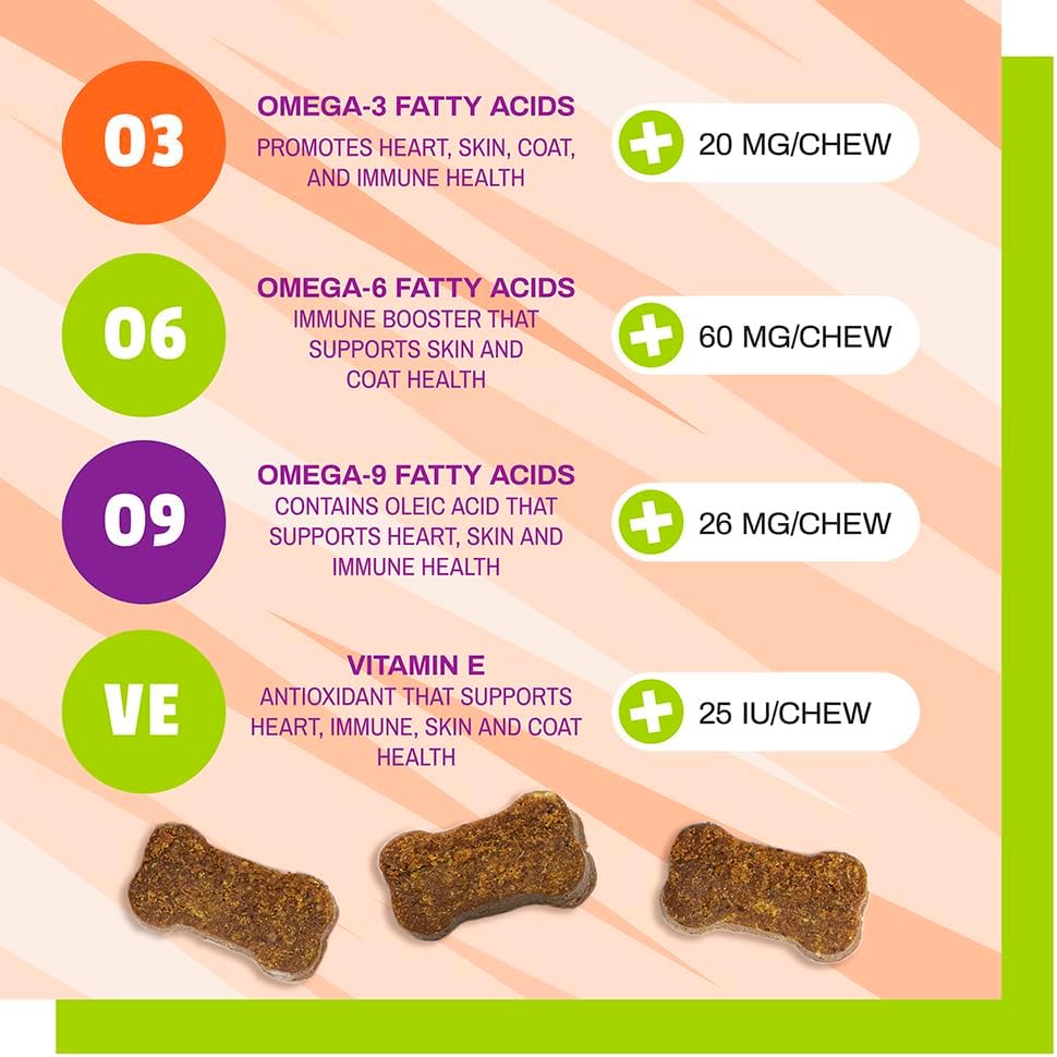 30 Chews Pet Naturals Skin and Coat Supplement for Dogs with Dry, Itchy, and Irritated Skin - Salmon Oil, Vitamin E, and Flax Oil - Vet Recommended - Corn and Wheat Free