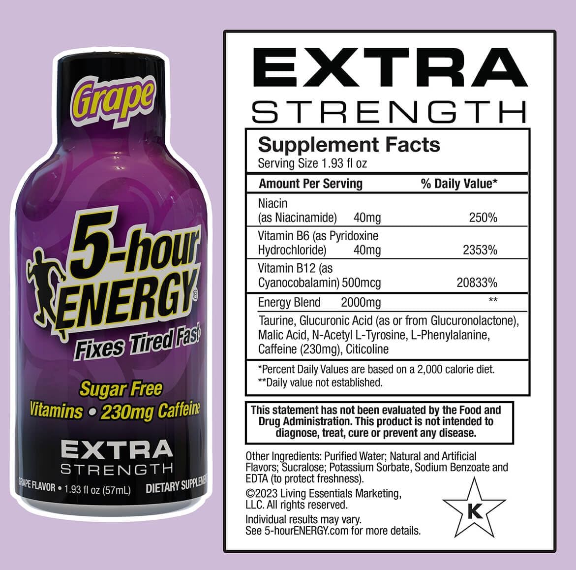 30-Count 5-hour ENERGY Grape Extra Strength Energy Shot - Zero Calories, Sugar-Free, 230mg Caffeine, Amino Acids, B Vitamins