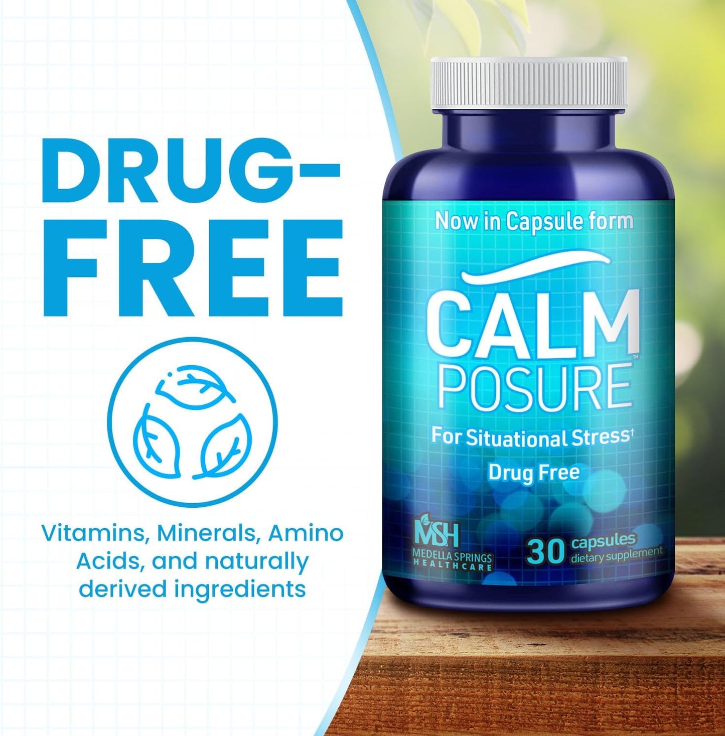 30 Count CALMPOSURE Anti Stress Capsules with Magnesium & Vitamin C - Quick Relief from Stress - Calm Supplement for Adults - No Side Effects