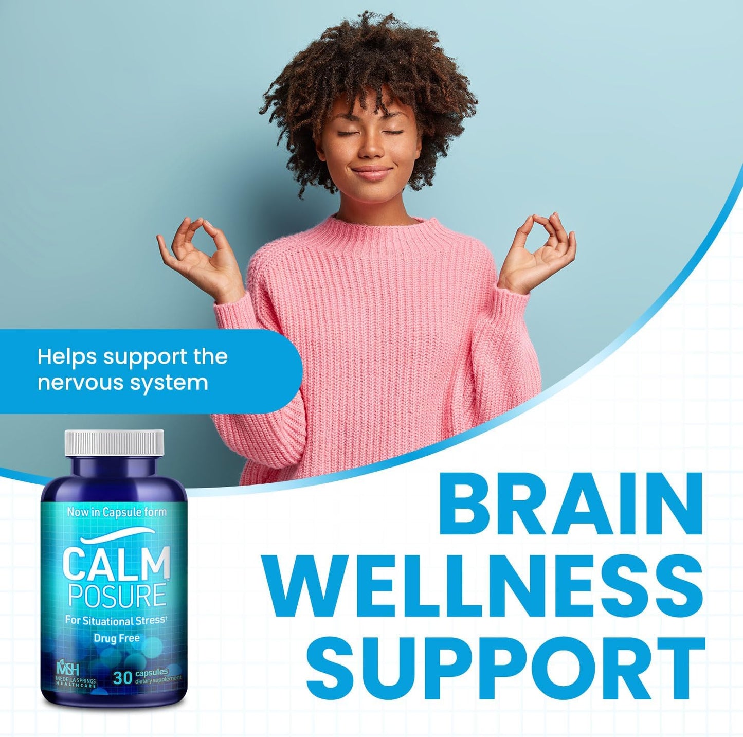 30 Count CALMPOSURE Anti Stress Capsules with Magnesium & Vitamin C - Quick Relief from Stress - Calm Supplement for Adults - No Side Effects