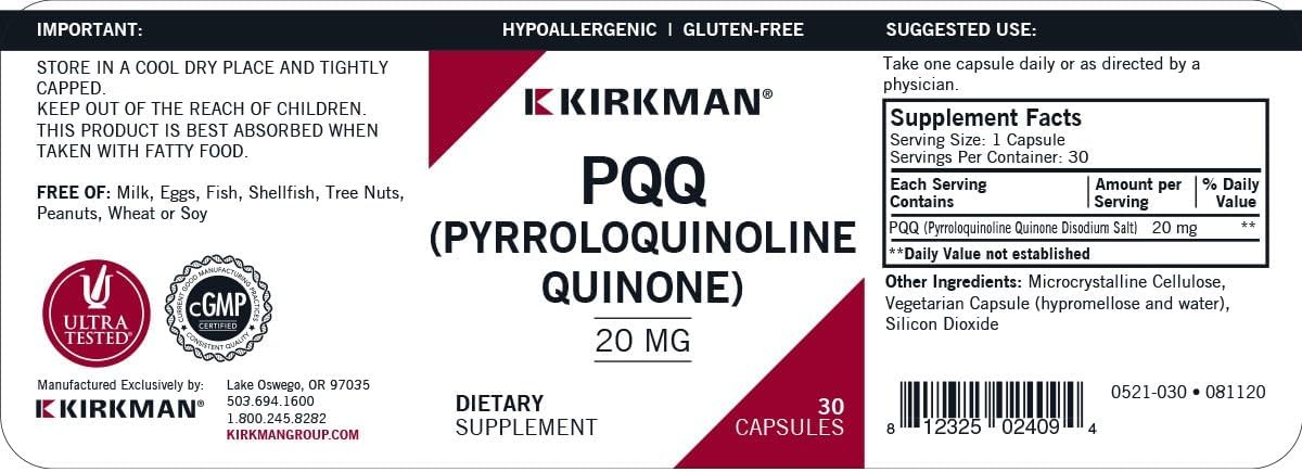 30 Count Kirkman PQQ Supplement - Powerful Antioxidant Formula