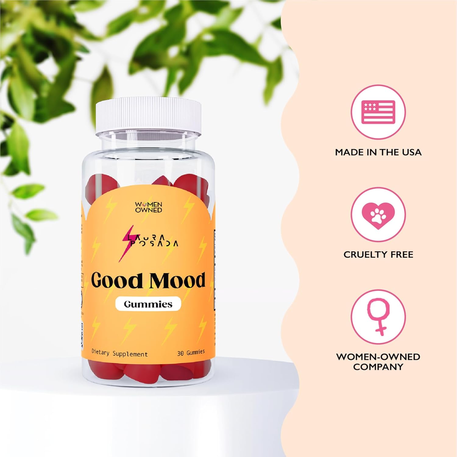 30 Count Laura Posada Saffron Mood Support Gummies | 100% Natural, No Hormones or Chemicals | Cruelty Free, Women Owned | Gluten Free, Made in USA