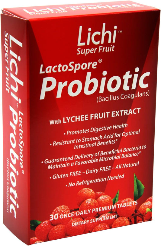 30 Count Lichi Super Fruit Lactospore Probiotic Supplement for Gut Health & Digestive Support
