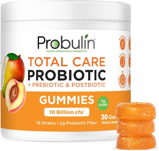 30 Count Probulin Total Care Peach Mango Gummies with Probiotic, Prebiotic, and Postbiotic Support