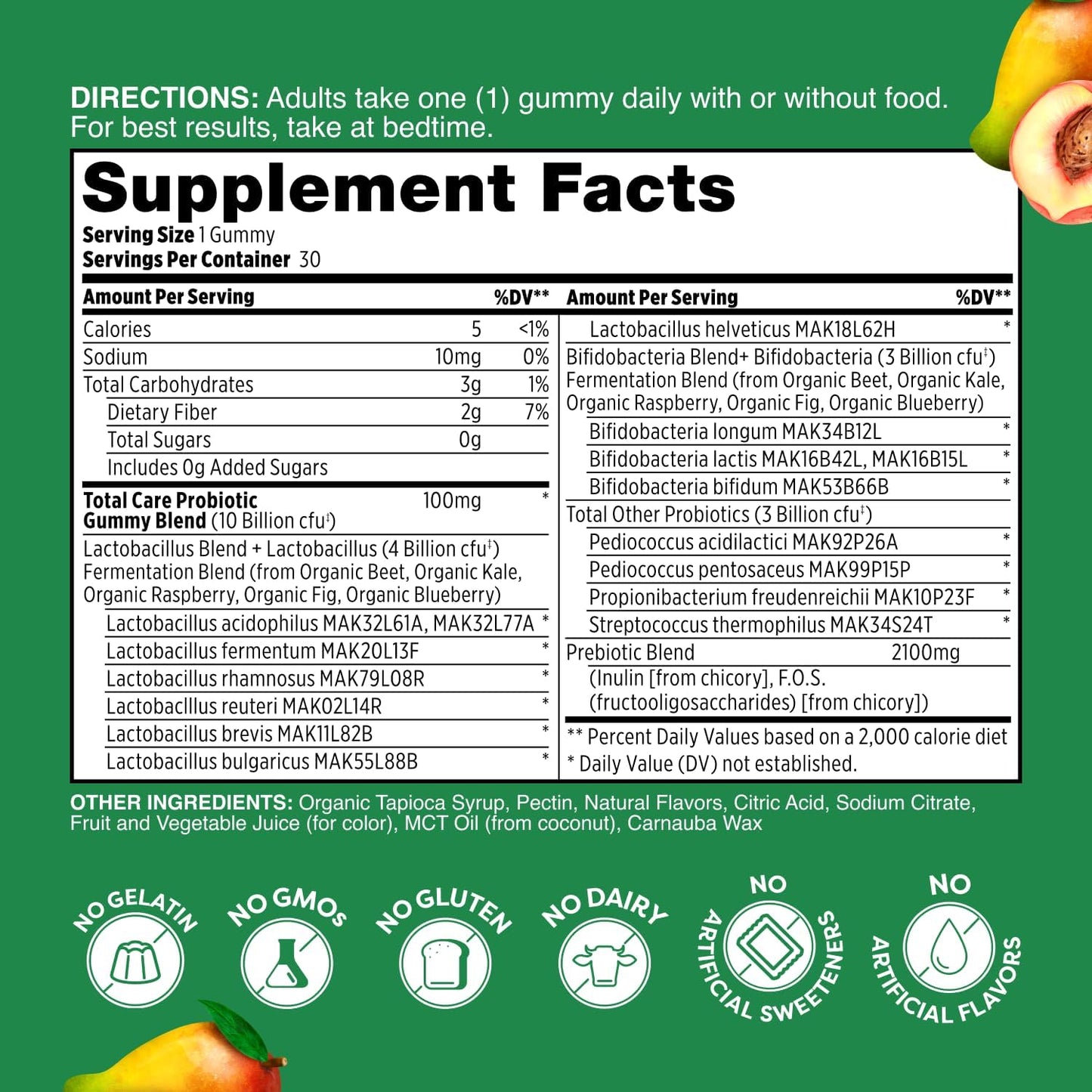 30 Count Probulin Total Care Peach Mango Gummies with Probiotic, Prebiotic, and Postbiotic Support