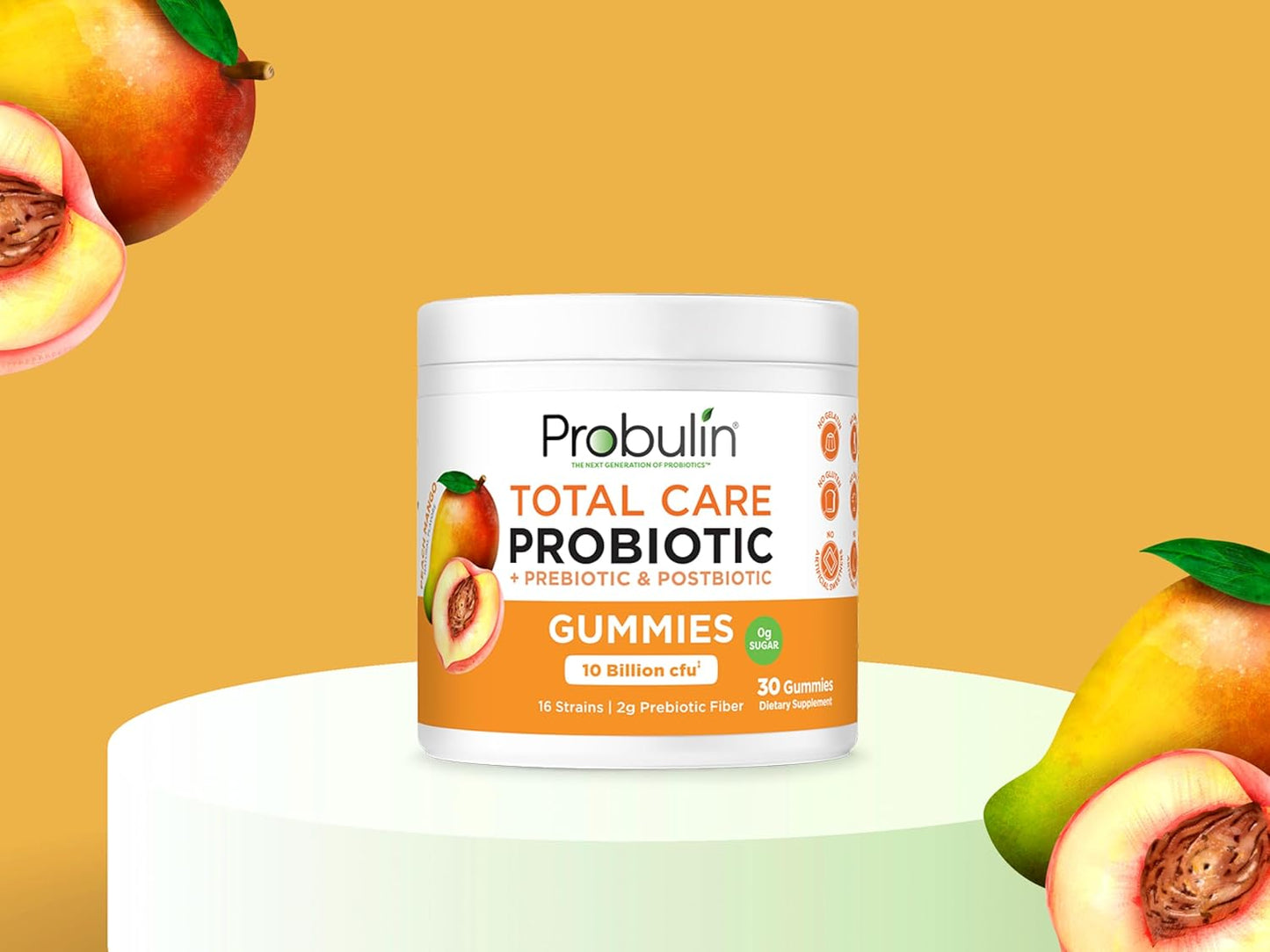 30 Count Probulin Total Care Peach Mango Gummies with Probiotic, Prebiotic, and Postbiotic Support