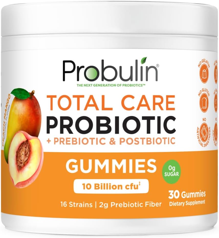30 Count Probulin Total Care Peach Mango Gummies with Probiotic, Prebiotic, and Postbiotic Support