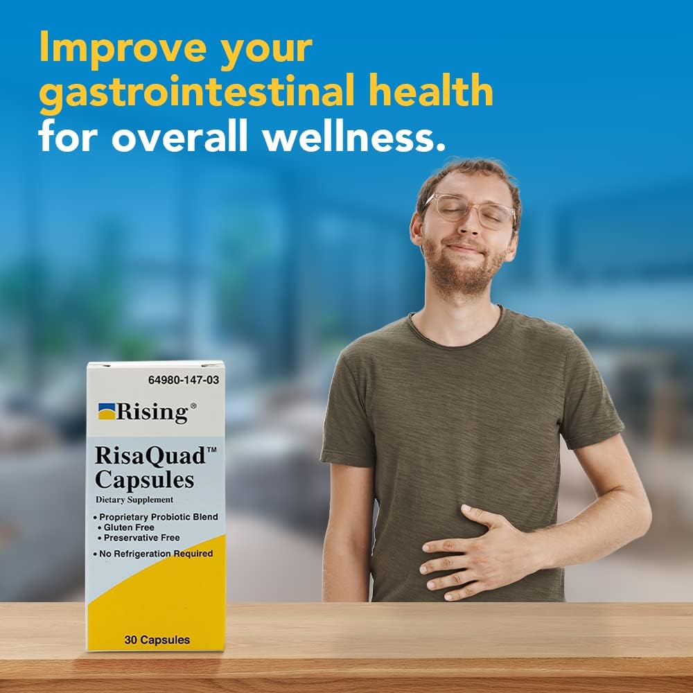 30 Count Risaquad-2 Ds Capsules - 375mg Probiotic Dietary Supplement for Gut Health and Immune Support