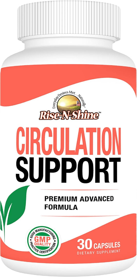 30 Count Rise-N-Shine Circulation Support Supplement with Hawthorn Extract, Ginger Root, L-Arginine for Enhanced Blood Flow