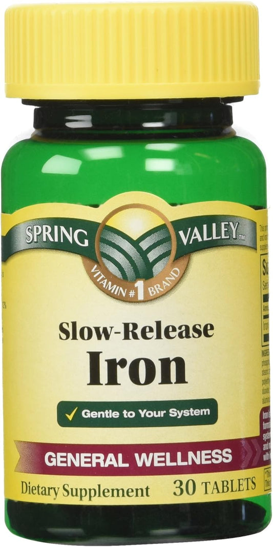 30-Count Spring Valley Slow Release Iron Tablets for Gentle Iron Supplementation