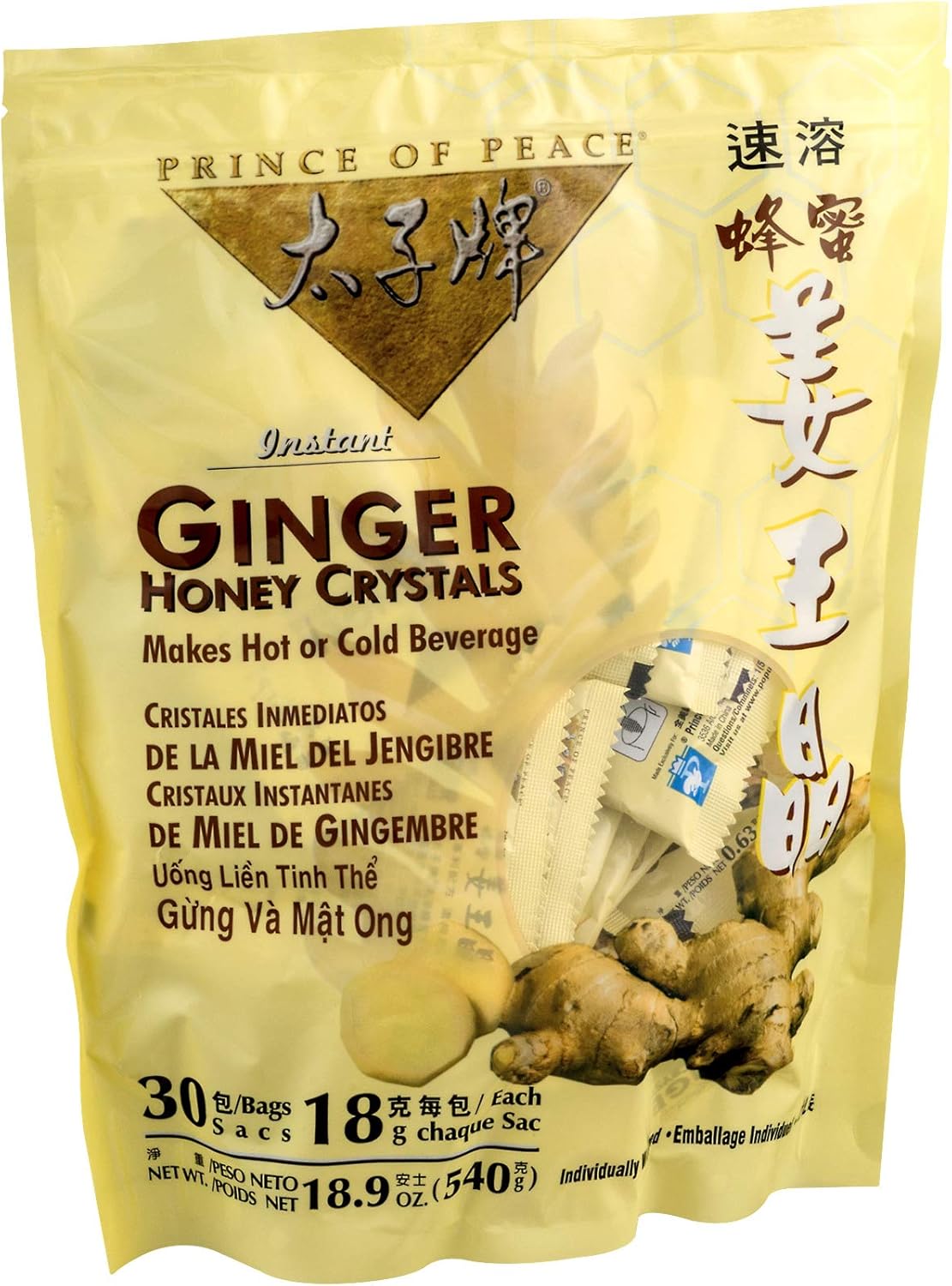 30 Ct Prince Of Peace Ginger Honey Crystals - Natural Instant Tea with Health Benefits