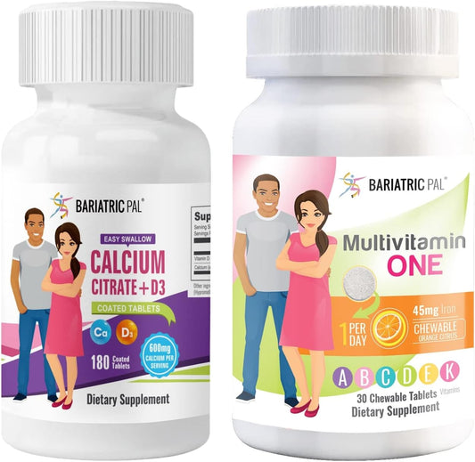 30-Day Bariatric Vitamin Bundle: Multivitamin with Iron Chewable & Calcium Citrate Tablets