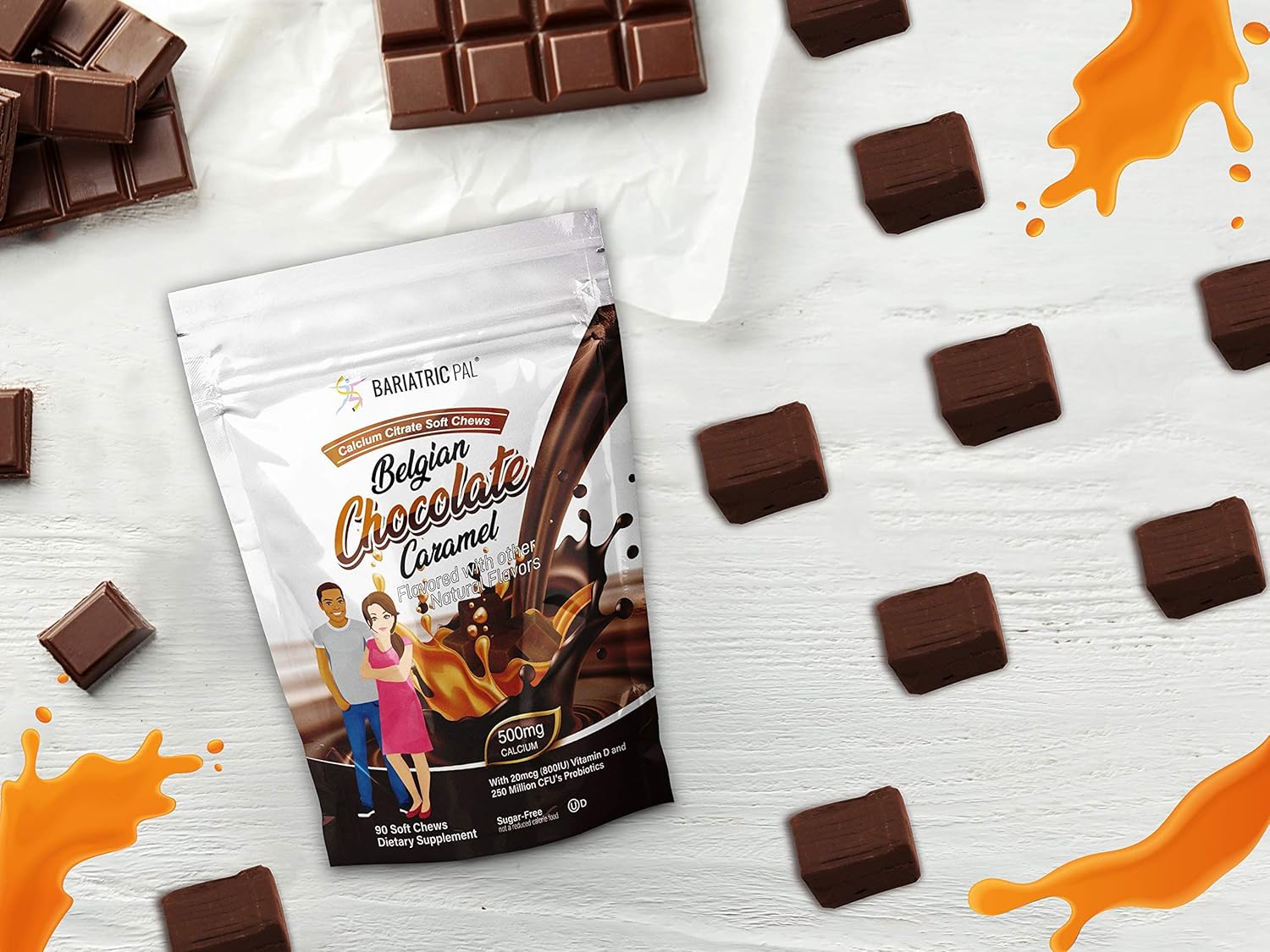 30-Day Bariatric Vitamin Bundle: Multivitamin with Iron Chewable & Calcium Citrate Soft Chews - Orange Citrus, Belgian Chocolate Caramel