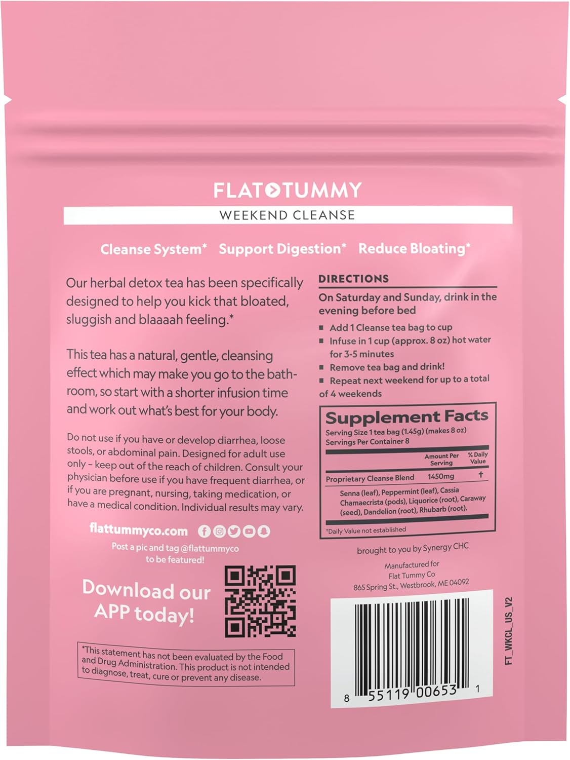 30-Day Flat Tummy Weekend Cleanse Tea with Senna and Dandelion Root for Women - Natural Colon Cleanse, Bloating & Gas Relief
